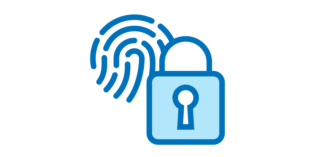 Image of partial fingerprint and lock depicting checking out securely using the click to pay method during online shopping.