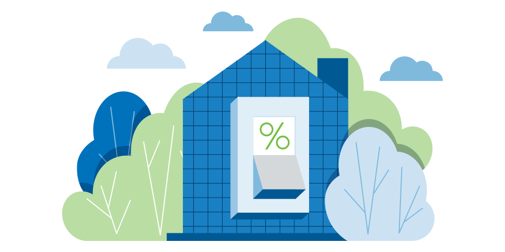 An illustration of a percent sign on a light switch attached on the side of a house.