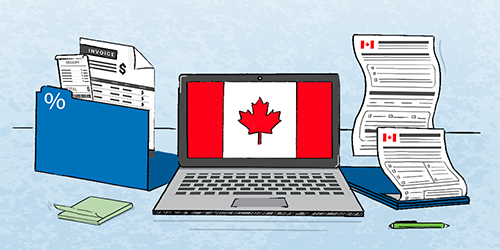 tips for filing taxes illustration showing tax forms, a laptop and a document folder