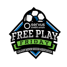 free play friday logo with soccer ball in the centre