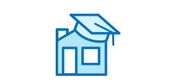 graphic of a house with a graduation hat on top of it